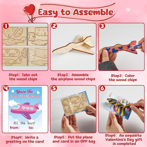 24 Sets Valentine's Day Gifts for Kids Make Your Own 3D Airplane Wood Planes DIY Painting Kits with Valentines Cards Unfinished Wooden Airplane Crafts Toys for Classroom Exchange Prizes Party Favors in Saudi Arabia