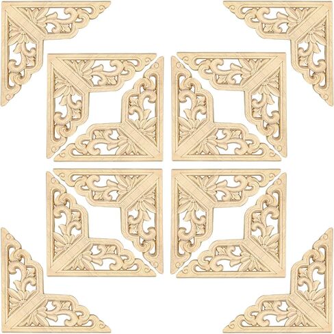 4Pcs Wood Carved Applique and Onlays 4.7 Inch Wooden Corner Decorative Appliques DIY Unpainted Carving Decals Mouldings Trim Decal for Home Decor Furniture Cabinet Wall Dressers Deoration in Saudi Arabia