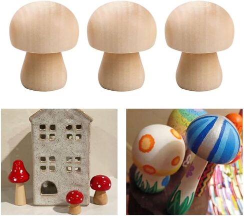 10 Pieces Unfinished Wooden Mushroom Ornaments Paintable Wooden Mushroom Figurines Unfinished Wooden Ornaments Decorative Wooden Mushrooms for DIY Arts Crafts Projects Desk Decor, 30 x 25mm in Saudi Arabia