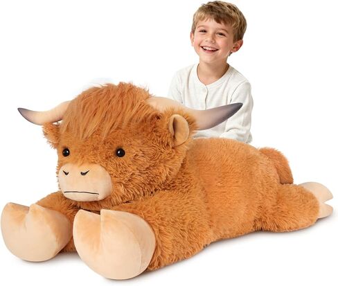 43 inch Giant Highland Cow Stuffed Animal, Lifelike Huge Cow Stuffed Animal for Stress Relief & Companion, Extra Soft Cow Plush, Huge Big Plushies Highland Cows Gifts for Kids Adults in Kuwait