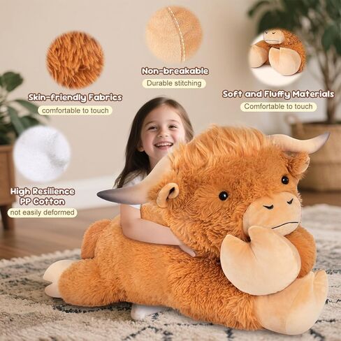 43 inch Giant Highland Cow Stuffed Animal, Lifelike Huge Cow Stuffed Animal for Stress Relief & Companion, Extra Soft Cow Plush, Huge Big Plushies Highland Cows Gifts for Kids Adults in Kuwait