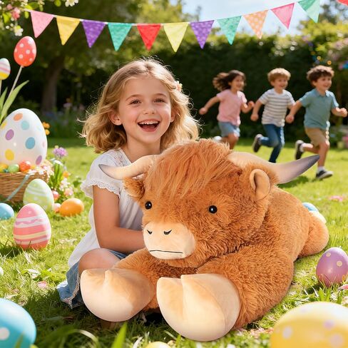 43 inch Giant Highland Cow Stuffed Animal, Lifelike Huge Cow Stuffed Animal for Stress Relief & Companion, Extra Soft Cow Plush, Huge Big Plushies Highland Cows Gifts for Kids Adults in Kuwait