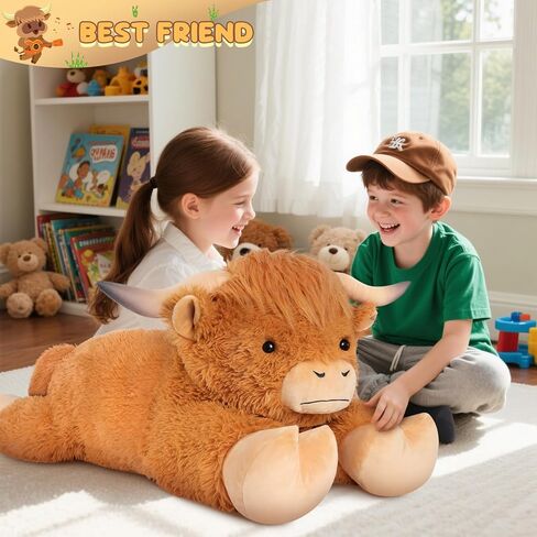 43 inch Giant Highland Cow Stuffed Animal, Lifelike Huge Cow Stuffed Animal for Stress Relief & Companion, Extra Soft Cow Plush, Huge Big Plushies Highland Cows Gifts for Kids Adults in Kuwait