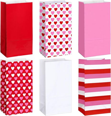 Sweetude 72 Pcs Valentines Day Heart Gifts Bags Bulk Valentines Party Favors Pink Red and White Goodies Bags Love Stripes Paper Candy Treat Cookie Snack for Classroom Gift Exchanging Supplies in Saudi Arabia