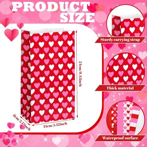 Sweetude 72 Pcs Valentines Day Heart Gifts Bags Bulk Valentines Party Favors Pink Red and White Goodies Bags Love Stripes Paper Candy Treat Cookie Snack for Classroom Gift Exchanging Supplies in Saudi Arabia