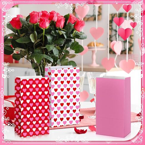 Sweetude 72 Pcs Valentines Day Heart Gifts Bags Bulk Valentines Party Favors Pink Red and White Goodies Bags Love Stripes Paper Candy Treat Cookie Snack for Classroom Gift Exchanging Supplies in Saudi Arabia