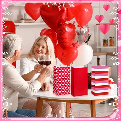 Sweetude 72 Pcs Valentines Day Heart Gifts Bags Bulk Valentines Party Favors Pink Red and White Goodies Bags Love Stripes Paper Candy Treat Cookie Snack for Classroom Gift Exchanging Supplies in Saudi Arabia