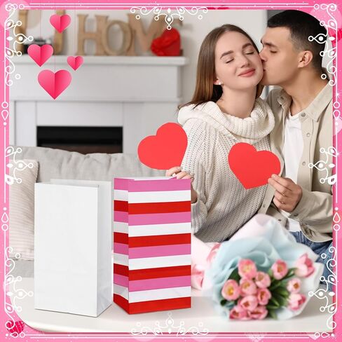 Sweetude 72 Pcs Valentines Day Heart Gifts Bags Bulk Valentines Party Favors Pink Red and White Goodies Bags Love Stripes Paper Candy Treat Cookie Snack for Classroom Gift Exchanging Supplies in Saudi Arabia