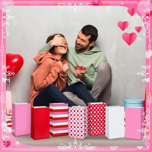 Sweetude 72 Pcs Valentines Day Heart Gifts Bags Bulk Valentines Party Favors Pink Red and White Goodies Bags Love Stripes Paper Candy Treat Cookie Snack for Classroom Gift Exchanging Supplies in Saudi Arabia