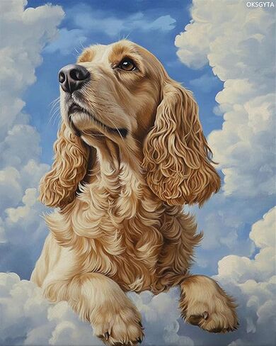 مجموعة الطلاء بالأرقام من OKSGYTA للبالغين المبتدئين، مجموعة طلاء للبالغين من Cocker Spaniel حسب الأرقام على القماش بدون إطار، طلاء زيت أكريليك لطيف على شكل سحابة السماء بالأرقام لهدية ديكور المنزل مقاس 16 × 20 بوصة in Kuwait