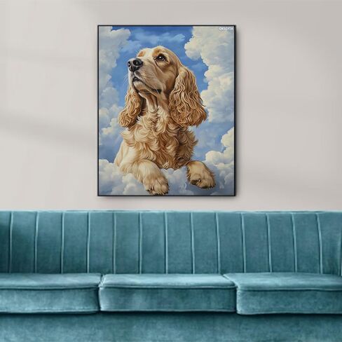 مجموعة الطلاء بالأرقام من OKSGYTA للبالغين المبتدئين، مجموعة طلاء للبالغين من Cocker Spaniel حسب الأرقام على القماش بدون إطار، طلاء زيت أكريليك لطيف على شكل سحابة السماء بالأرقام لهدية ديكور المنزل مقاس 16 × 20 بوصة in Kuwait