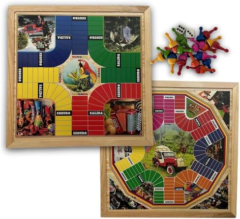 Generic PARQUES MAGNETICO Colombiano - Doble Cara - de 4 a 6 jugadores - Parcheesi Board Game 4 and 6 Players - Juego de Mesa - Parchis - Ludo - Tema con ilustraciones Colombianas., Large, Wood in Saudi Arabia