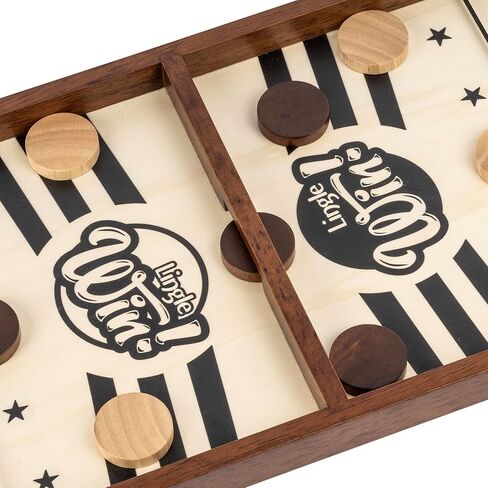 Sling Puck Game - 16.5 Inch Premium Solid Wood Board Game, Luxurious Sling Puck Battle for Fun-Filled Family Nights or Friends Parties, Classic Competitive Desktop Game in Saudi Arabia