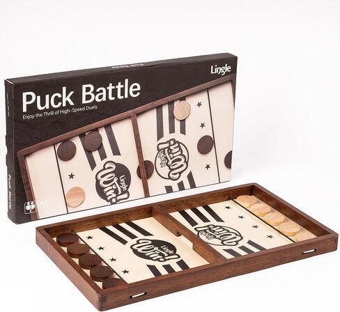 Sling Puck Game - 16.5 Inch Premium Solid Wood Board Game, Luxurious Sling Puck Battle for Fun-Filled Family Nights or Friends Parties, Classic Competitive Desktop Game in Saudi Arabia