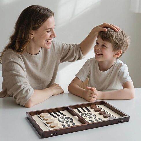 Sling Puck Game - 16.5 Inch Premium Solid Wood Board Game, Luxurious Sling Puck Battle for Fun-Filled Family Nights or Friends Parties, Classic Competitive Desktop Game in Saudi Arabia