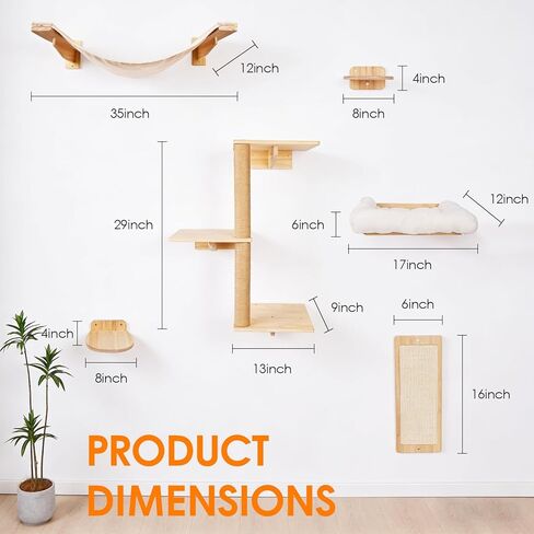 6in1 Cat Wall Shelves Climbing Systems, Large Cat Furniture Shelf Set Wall Hanging Mounted, Hammock Sisal Scratching Perch Bed 2 Steps Tower Tree for Indoor House Corner Ladder in Saudi Arabia