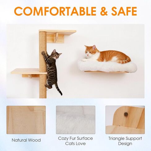 6in1 Cat Wall Shelves Climbing Systems, Large Cat Furniture Shelf Set Wall Hanging Mounted, Hammock Sisal Scratching Perch Bed 2 Steps Tower Tree for Indoor House Corner Ladder in Saudi Arabia