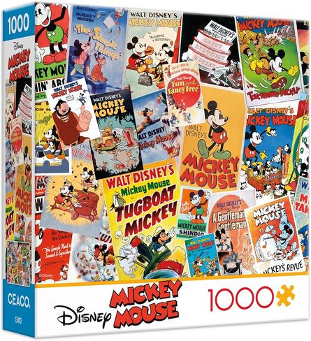 Ceaco - Vintage Mickey Mouse Poster Collage 1000 Piece Jigsaw Puzzle Challenging and Colorful Puzzle for Adults – Precision-Cut Pieces, Beautiful Artwork, and Hours of Relaxing Fun in Saudi Arabia