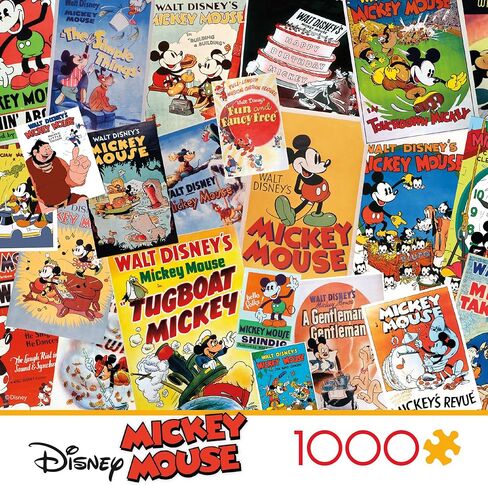Ceaco - Vintage Mickey Mouse Poster Collage 1000 Piece Jigsaw Puzzle Challenging and Colorful Puzzle for Adults – Precision-Cut Pieces, Beautiful Artwork, and Hours of Relaxing Fun in Saudi Arabia