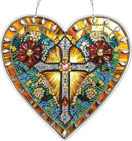 KEYIFA Diamond Painting Hanging Heart Shape Cross 3D Diamond Art Kits, Special Shaped Rhinestone Diamond Dots Kit for Adults Beginner, DIY Art Craft for Window Wall Door Decor, Double Sided in Kuwait