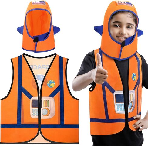 Panitay 2 Pcs Astronaut Costume for Kids Astronaut Helmet and Vest Role Play Party Supplies Outer Space Vest Hat Costume Set for Kids Birthday Summer Party in Saudi Arabia