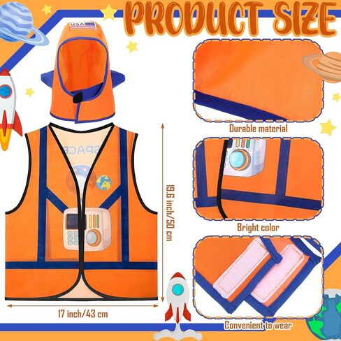 Panitay 2 Pcs Astronaut Costume for Kids Astronaut Helmet and Vest Role Play Party Supplies Outer Space Vest Hat Costume Set for Kids Birthday Summer Party in Saudi Arabia
