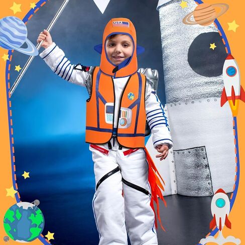 Panitay 2 Pcs Astronaut Costume for Kids Astronaut Helmet and Vest Role Play Party Supplies Outer Space Vest Hat Costume Set for Kids Birthday Summer Party in Saudi Arabia