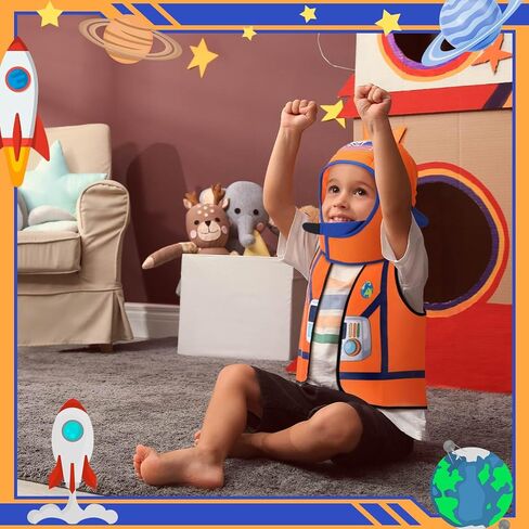 Panitay 2 Pcs Astronaut Costume for Kids Astronaut Helmet and Vest Role Play Party Supplies Outer Space Vest Hat Costume Set for Kids Birthday Summer Party in Saudi Arabia
