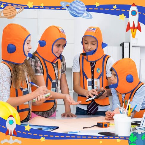 Panitay 2 Pcs Astronaut Costume for Kids Astronaut Helmet and Vest Role Play Party Supplies Outer Space Vest Hat Costume Set for Kids Birthday Summer Party in Saudi Arabia