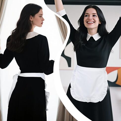 مريلة خادمة فرنسية منتفخة بخصر دانتيل نصف مريلة، مآزر بيضاء للعب الأدوار، الحفلات التنكرية، المطبخ، هدايا الحفلات، النساء in Saudi Arabia