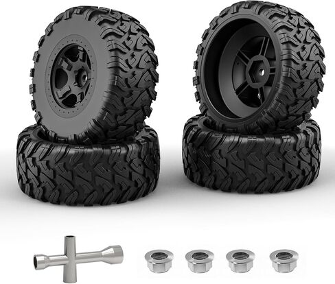 Hosim MAZEK 12mm Hex Rubber Wheels & Tires with Foam Insert for Traxxas 1/10 Rustler Stampede 2wd 4x4 vxl RC Cars wheel Replacement, for RIAARIO and for AMORIL 1/10 RC Car Tires 4.66 OD x 2.23 Width in Saudi Arabia