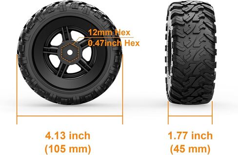 Hosim MAZEK 12mm Hex Rubber Wheels & Tires with Foam Insert for Traxxas 1/10 Rustler Stampede 2wd 4x4 vxl RC Cars wheel Replacement, for RIAARIO and for AMORIL 1/10 RC Car Tires 4.66 OD x 2.23 Width in Saudi Arabia