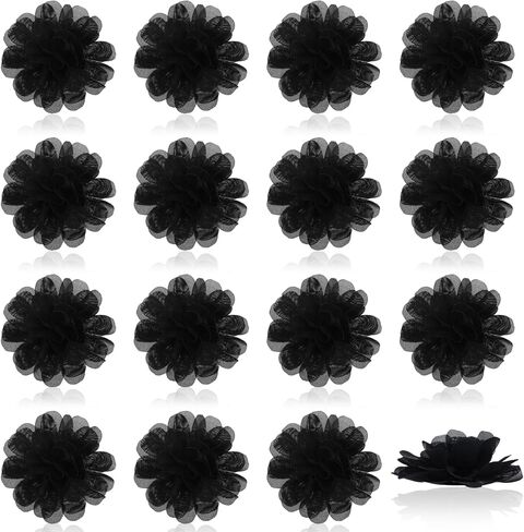 CHGCRAFT 16 Pcs Chiffon Flower Rose Dark Red Fabric Flowers Flat Back Sewing Fabric Appliques for Clothing Craft Women DIY Headband Decorative Wedding Flowers, 2.95×1.14 Inch in Saudi Arabia