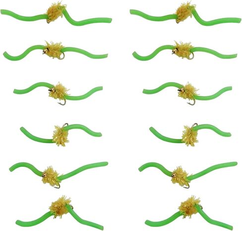 Feeder Creek Squirmy Wormy, 12 Barbless Fly Fishing Lures with Bead Head, Size 12, Ideal for Trout, Bass, Steelhead, Salmon and Other Freshwater Fish in Kuwait