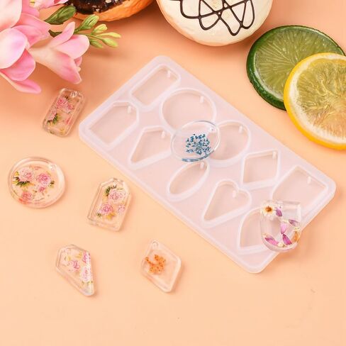 1 Pc Geometric Shapes Silicone Molds, Pendant Epoxy Resin Casting Molds for DIY Chocolate Candy Necklace UV Resin Epoxy Resin Pendant, 169x93mm, Hole: 1.5mm, Inner Size: 15-37mm in Saudi Arabia