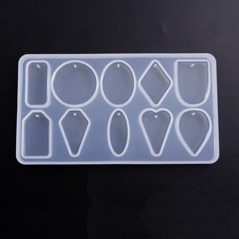 1 Pc Geometric Shapes Silicone Molds, Pendant Epoxy Resin Casting Molds for DIY Chocolate Candy Necklace UV Resin Epoxy Resin Pendant, 169x93mm, Hole: 1.5mm, Inner Size: 15-37mm in Saudi Arabia