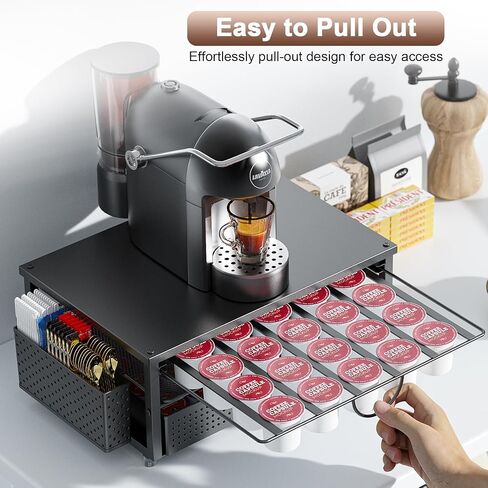 K Cup Holder, Coffee Pod Holder with 2 Tier Sliding Storage Drawer and 1 Hanging Basket for 51 Large or 73 Small Capsule,K Cup Coffee Station Organizer Accessories for Counter,Home,Office,Kitchen in Saudi Arabia