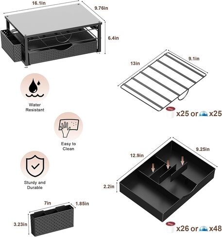 K Cup Holder, Coffee Pod Holder with 2 Tier Sliding Storage Drawer and 1 Hanging Basket for 51 Large or 73 Small Capsule,K Cup Coffee Station Organizer Accessories for Counter,Home,Office,Kitchen in Saudi Arabia