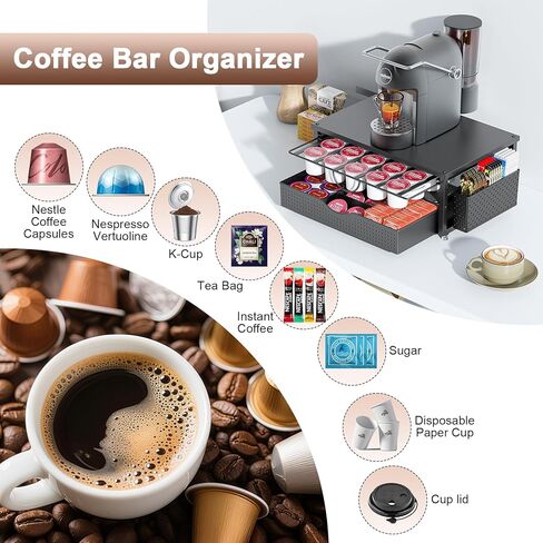 K Cup Holder, Coffee Pod Holder with 2 Tier Sliding Storage Drawer and 1 Hanging Basket for 51 Large or 73 Small Capsule,K Cup Coffee Station Organizer Accessories for Counter,Home,Office,Kitchen in Saudi Arabia
