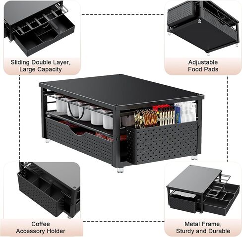 K Cup Holder, Coffee Pod Holder with 2 Tier Sliding Storage Drawer and 1 Hanging Basket for 51 Large or 73 Small Capsule,K Cup Coffee Station Organizer Accessories for Counter,Home,Office,Kitchen in Saudi Arabia