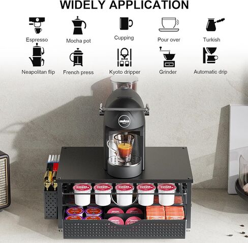 K Cup Holder, Coffee Pod Holder with 2 Tier Sliding Storage Drawer and 1 Hanging Basket for 51 Large or 73 Small Capsule,K Cup Coffee Station Organizer Accessories for Counter,Home,Office,Kitchen in Saudi Arabia