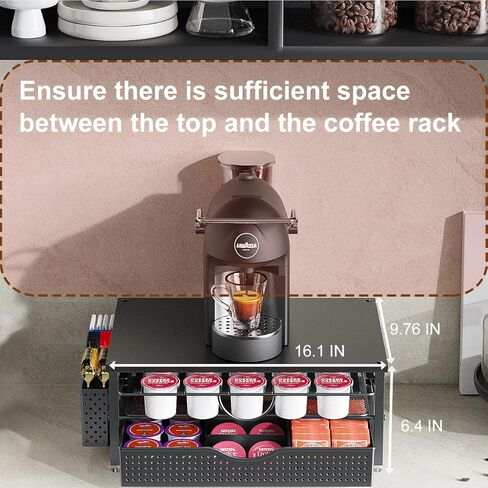 K Cup Holder, Coffee Pod Holder with 2 Tier Sliding Storage Drawer and 1 Hanging Basket for 51 Large or 73 Small Capsule,K Cup Coffee Station Organizer Accessories for Counter,Home,Office,Kitchen in Saudi Arabia