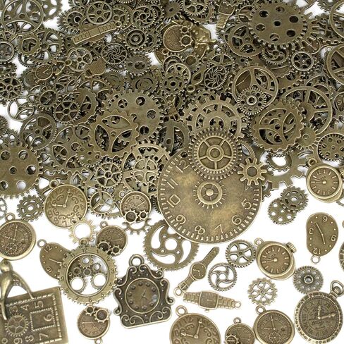 300 Gram Bulk Mixed Antique Bronze Steampunk Gear Charms - Assorted Metal Clock Watch Cog Wheels Pendants for DIY Necklace Bracelet Jewelry Making & Crafting in Saudi Arabia
