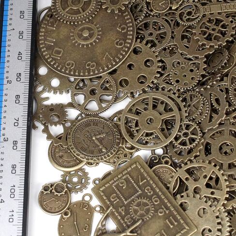 300 Gram Bulk Mixed Antique Bronze Steampunk Gear Charms - Assorted Metal Clock Watch Cog Wheels Pendants for DIY Necklace Bracelet Jewelry Making & Crafting in Saudi Arabia