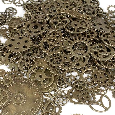 300 Gram Bulk Mixed Antique Bronze Steampunk Gear Charms - Assorted Metal Clock Watch Cog Wheels Pendants for DIY Necklace Bracelet Jewelry Making & Crafting in Saudi Arabia