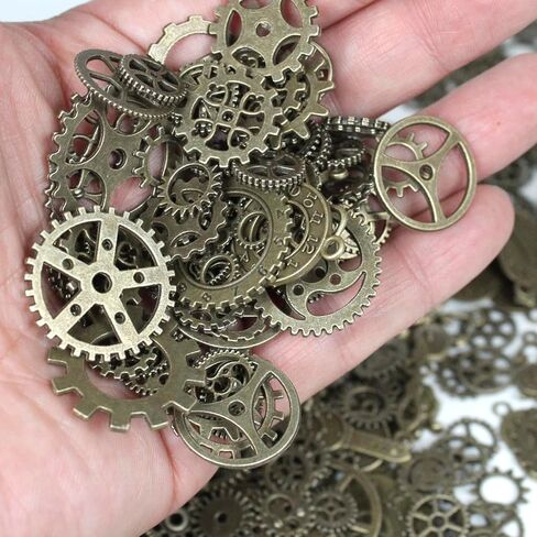 300 Gram Bulk Mixed Antique Bronze Steampunk Gear Charms - Assorted Metal Clock Watch Cog Wheels Pendants for DIY Necklace Bracelet Jewelry Making & Crafting in Saudi Arabia