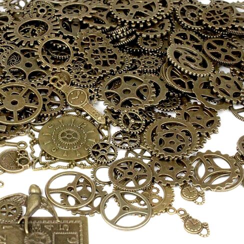 300 Gram Bulk Mixed Antique Bronze Steampunk Gear Charms - Assorted Metal Clock Watch Cog Wheels Pendants for DIY Necklace Bracelet Jewelry Making & Crafting in Saudi Arabia