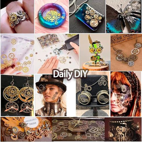 300 Gram Bulk Mixed Antique Bronze Steampunk Gear Charms - Assorted Metal Clock Watch Cog Wheels Pendants for DIY Necklace Bracelet Jewelry Making & Crafting in Saudi Arabia