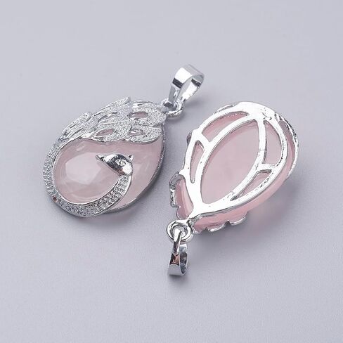 1Pcs Teardrop with Peacock Natural Rose Quartz Pendants, Gemstone Pendant with Brass Finding Platinum Pendants Charms for Necklace Bracelet Jewelry Making DIY Craft Making in Saudi Arabia
