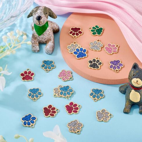 20Pcs Cat Dog Paw Print Charms Glitter Animal Footprint Pendants for DIY Necklace Bracelet Keychain Jewelry Craft Making in Saudi Arabia